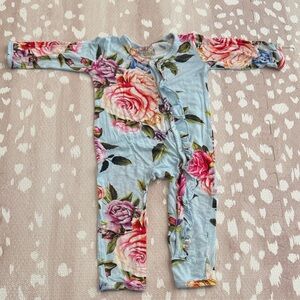 Posh Peanut Country Rose Ruffled Snap One Piece 12–18M | Bamboo Floral Romper